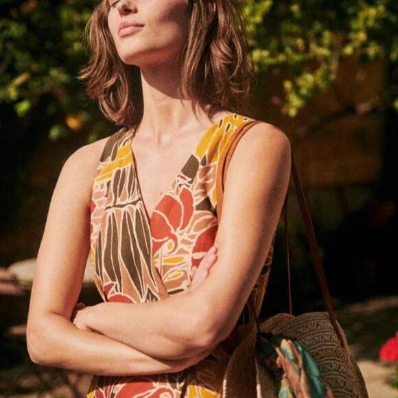 Sezane Mathilda Wrap Midi Dress Tropical Floral - Picture 2 of 9